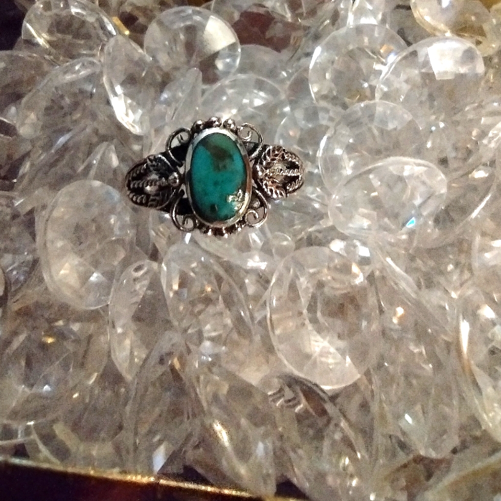 925 Sterling Silver Antique Look Turquoise Color Stone Ring